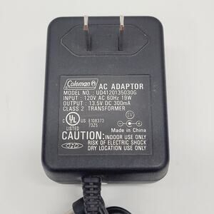 Coleman Brand AC Adapter 13.5V DC 300 mA Class 2 Transformer OEM UD4120135030G